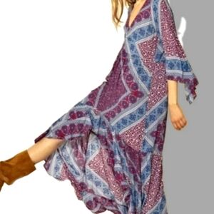 BA&SH USSO FRAMBOISE MIXED PRINT HI LOW RUFFLE DRESS FRAMBOISE 0 USA 4